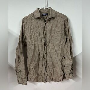 Frescobol Carioca Mens 100% Italian Linen Button Shirt Brown Large